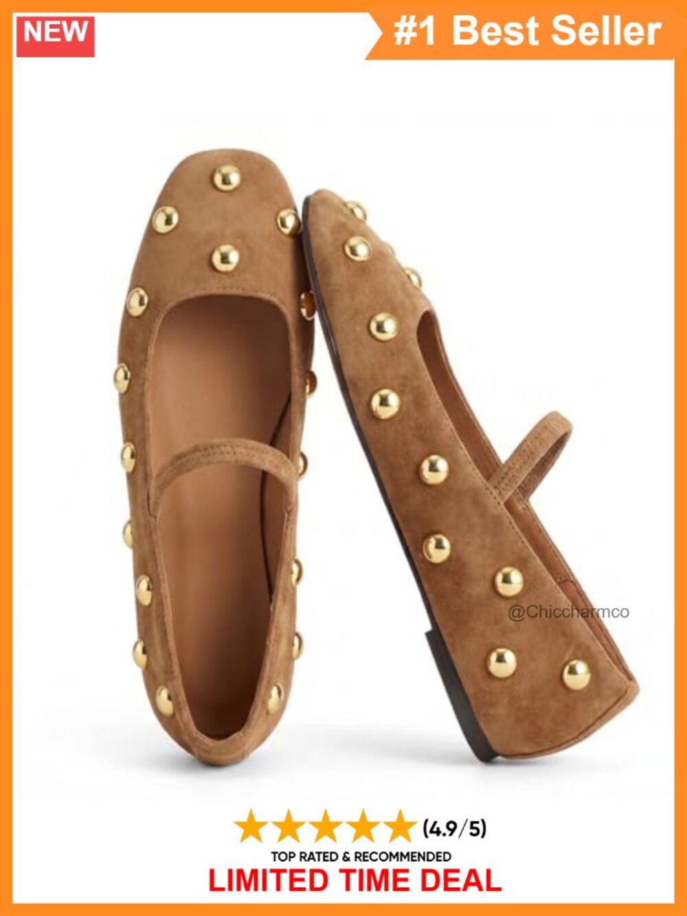 Studded Suede Square Toe Slip On Ballet Flats